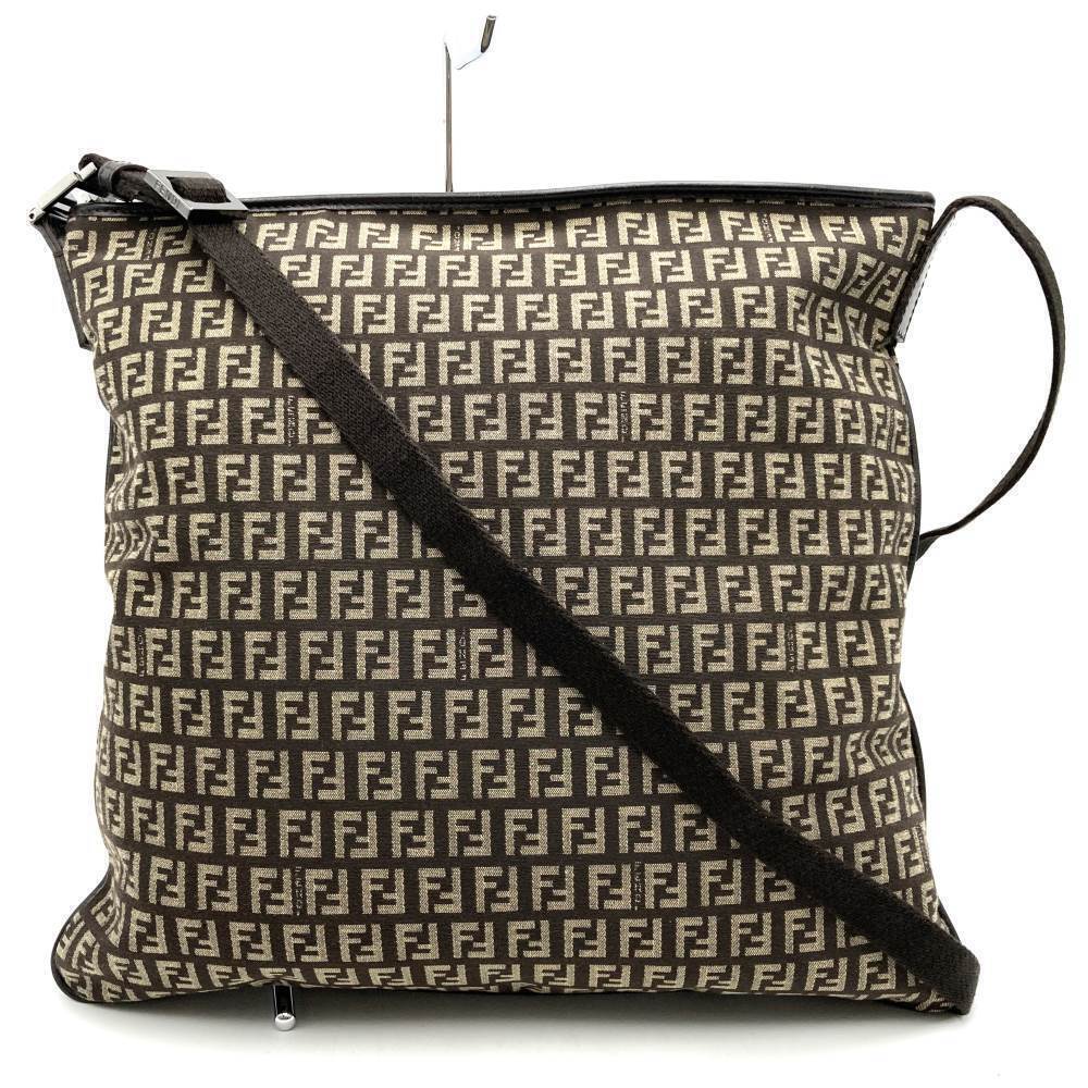 Fendi shoulder bag gusset crossbody Zucchino brown canvas leather